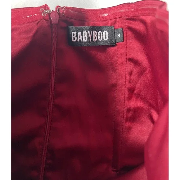 Babyboo Dress Womens Small Red Strapless Satin A-Line Fit & Flare Cocktail Party - Picture 2 of 12